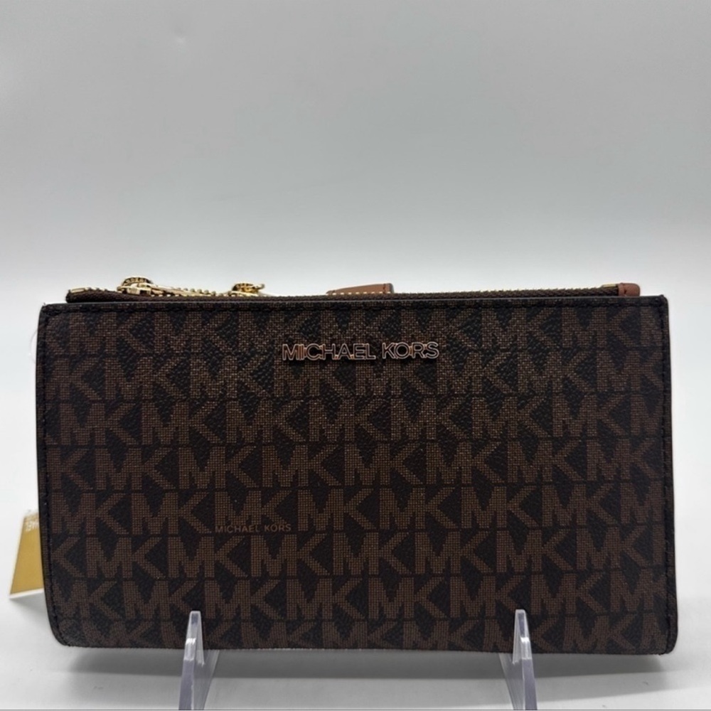 Michael Kors Lg Double Zip Wallet Wristlet & Trifold Wallet Brown | BUNDLE DEAL - Picture 7 of 13